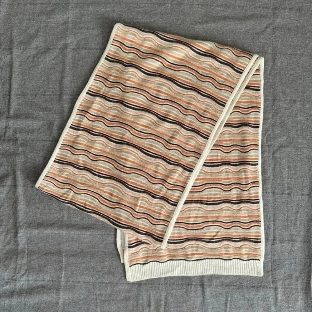 Bloomingdale's Wool Cashmere Angora Blend Ivory Brown Orange Stripe Long‎ Scarf
